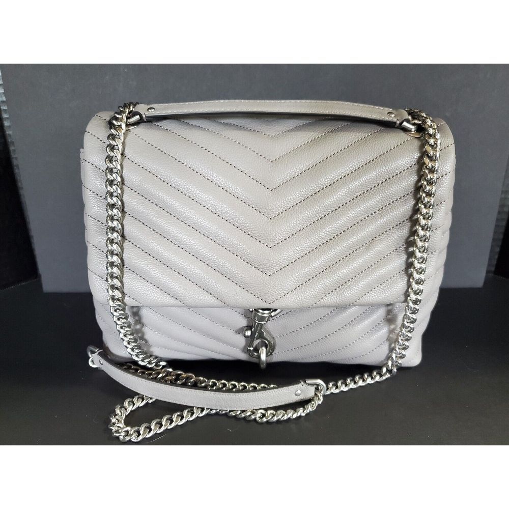 Rebecca Minkoff Edie Flap Shoulder Bag‎ Grey / Gray Quilted Bag w/ Silver Chain